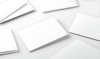 Blank cards scattered on a white surface, suitable for notes or creative projects.