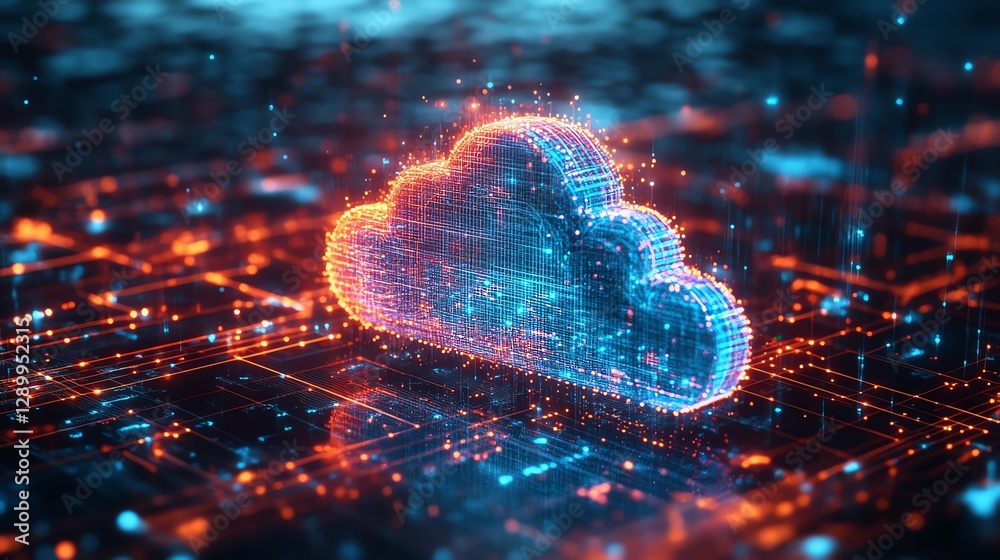 Leinwandbilder Stunning digital illustration of cloud computing and pipe networks, symbolizing the automation and data flow of Industry 40, machine learning processes, and digital infrastructure