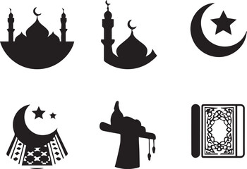 islamic Symbols (mosque, Minner, etc.) Silhouette Vector on a White Background
