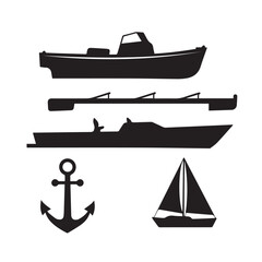  Boat Silhouettes Different Silhouette Vector on a White Background