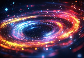 Obraz premium Colorful swirl of light and stars in deep space representing the cosmic wonders of the universe with glowing particles and vibrant hues of blue and orange
