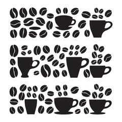 Coffee Bean and Mug Patterns Different  Silhouette Vector on a White Background