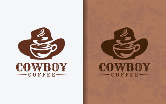 A minimalist logo featuring a cowboy hat seamlessly combined with a coffee cup.