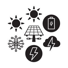 Solar Power Icons Different 6 Silhouette Vector on a White Background