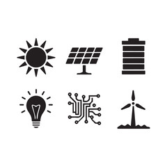 Fototapeta premium Solar Power Icons Different 6 Silhouette Vector on a White Background