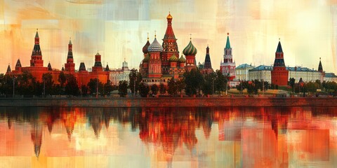 Saint basils cathedral and kremlin reflected in the moscow river