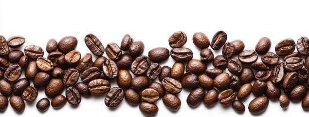 Coffee Beans Scattered Across White Background