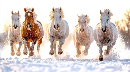 Majestic Horses Galloping in Snowy Winter Wonderland