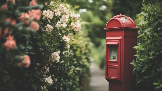 Red Postbox in a Garden Path
