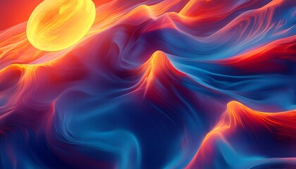 Obraz premium Sunset, abstract landscape, vibrant colors, digital art, background