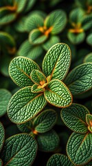 Close-Up View of Green Leaves with Orange-Red Borders and Intricate Vein Patterns
