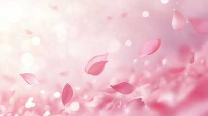 Fototapeta premium Dreamy Pink Abstract Background of Falling Rose Petals and Soft Bokeh