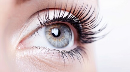 Fototapeta premium Mesmerizing Close - Up: A Female Eye Adorned with Long Eyelashes