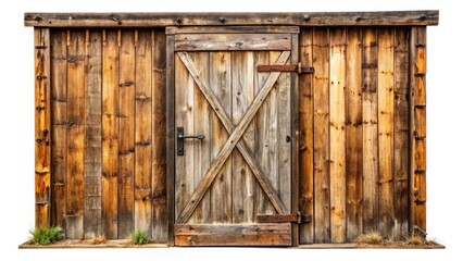 Rustic Charm: Old Wooden Barn Door Isolated on White Background - Perfect for Country Decor and Vintage Themes