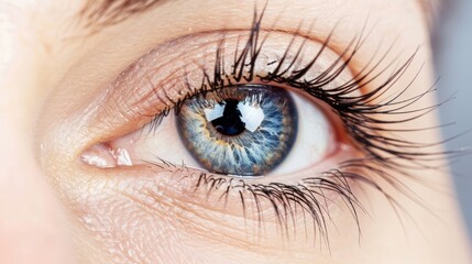 Fototapeta premium Mesmerizing Close - Up: A Female Eye Adorned with Long Eyelashes