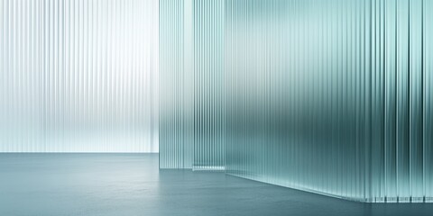 Glass and Light: Minimalist interior showcasing the elegance of fluted glass, creating a play of light and shadow, conveying a sense of modern architecture and spaciousness.