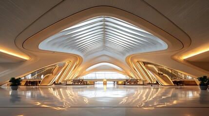 Futuristic Airport Terminal Featuring Minimalist Design and Open, Spacious Layout
