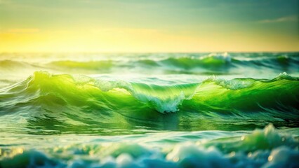 Obraz premium Abstract blurred gradient lime green waves, ocean, blurred, ocean, blurred, landscape, turquoise , psychedelic, gradient colors