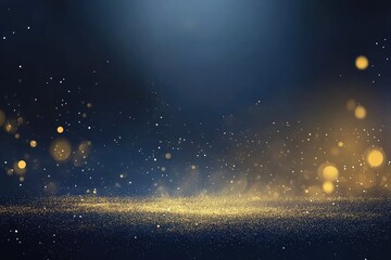 Naklejka premium Golden glitter particles on dark background