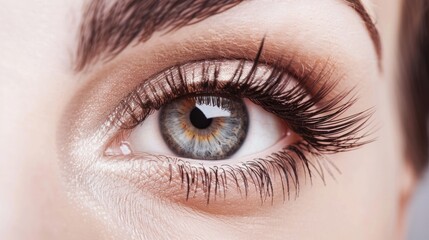 Fototapeta premium Mesmerizing Close - Up: A Female Eye Adorned with Long Eyelashes