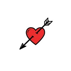A heart pierced by an arrow against a white background.