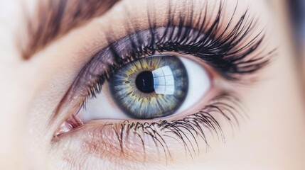 Fototapeta premium Mesmerizing Close - Up: A Female Eye Adorned with Long Eyelashes