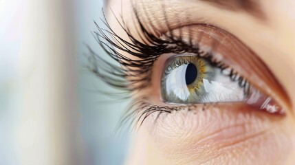 Fototapeta premium Mesmerizing Close - Up: A Female Eye Adorned with Long Eyelashes