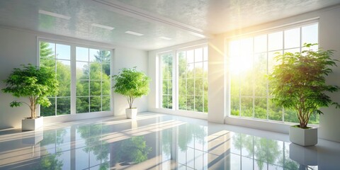 Fototapeta premium Sunlit Empty Room: Minimalist Interior Design Mockup, White Room Photography, Natural Light Studio