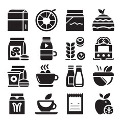 Vintage Food Packaging and others Icons Different Silhouette Vector on a White Background