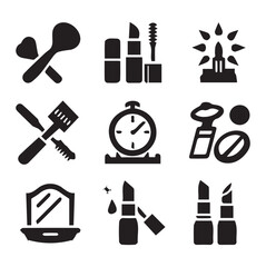 Beauty and Makeup Icons Different Silhouette Vector on a White Background