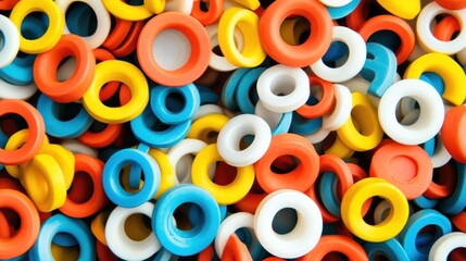 Vibrant Pile of Colorful Plastic Rings: A Close-Up Macro Shot