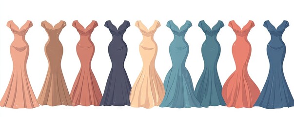 Mermaid gowns, various colors, fashion, style guide
