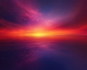 Obraz premium Ethereal Ocean Sunset with Starry Sky Reflection Vibrant Orange, Pink, and Purple Abstract Landscape.