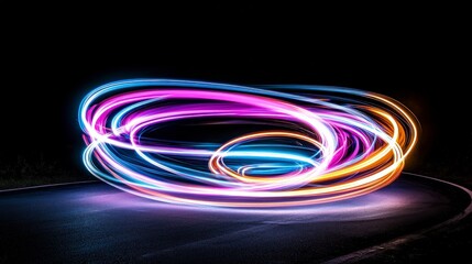 Abstract Light Trails  Vibrant Swirls of Color at Night