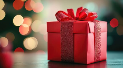 A red gift box tied with a ribbon symbolizes joy and thoughtful surprises.