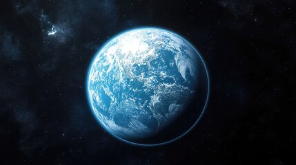 Obraz premium Satellite orbits Earth, capturing vibrant blue and white surface, showcasing planetary beauty from space.