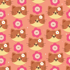 seamless pattern cute cartoon cat and flower. animal pattern for wallpaper, background and gift wrap paper