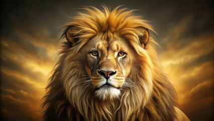 Fototapeta premium Majestic golden lion with fierce expression, wildlife artwork, wildlife photography