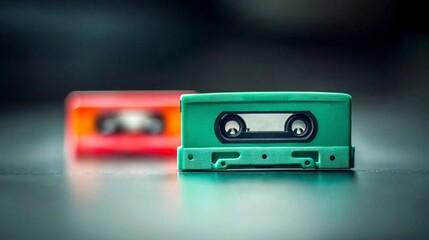 Fototapeta premium Retro Cassette Tape 90s Nostalgia Vintage Audio Music Memory Green Teal