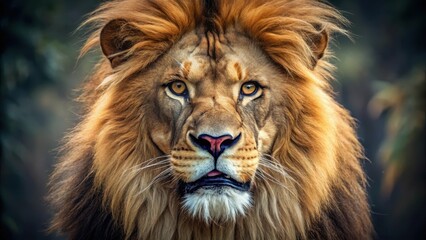 A majestic lion's face with intense gaze and bared teeth