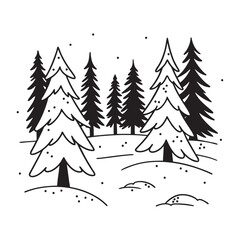 Fototapeta premium Forest Outline Pine Trees with Snowy Hills Scene