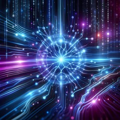 Obraz premium Futuristic abstract visualization digital background with glowing neutral networks interconnected nodes