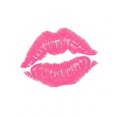 A pink lipstick kiss mark against a white background.