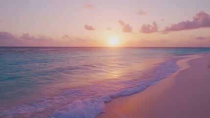 Caribbean sunset with orange and pink hues, calm waves, and a clean horizon, evoking serenity and natural beauty.