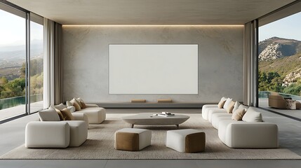 Modern living room design scenic view interior decor contemporary home minimalist aesthetics
