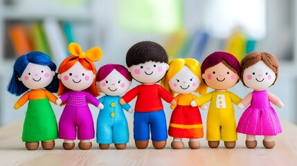 Colorful wooden dolls displayed on a table, showcasing intricate designs and cultural diversity, inviting exploration and appreciation of craftsmanship.