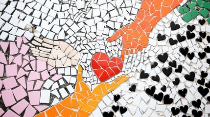 Colorful Mosaic Art  Hands  Hearts  Global Unity