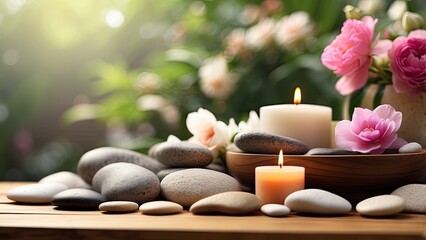 A serene spa setting featuring neatly folded towels