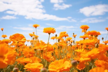 Obraz premium Orange flower field landscape nature backgrounds.