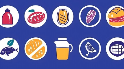 Food Safety and Hygiene Icons, a collection of flat vector illustrations representing health guidelines, emphasizing cleanliness and safe practices.